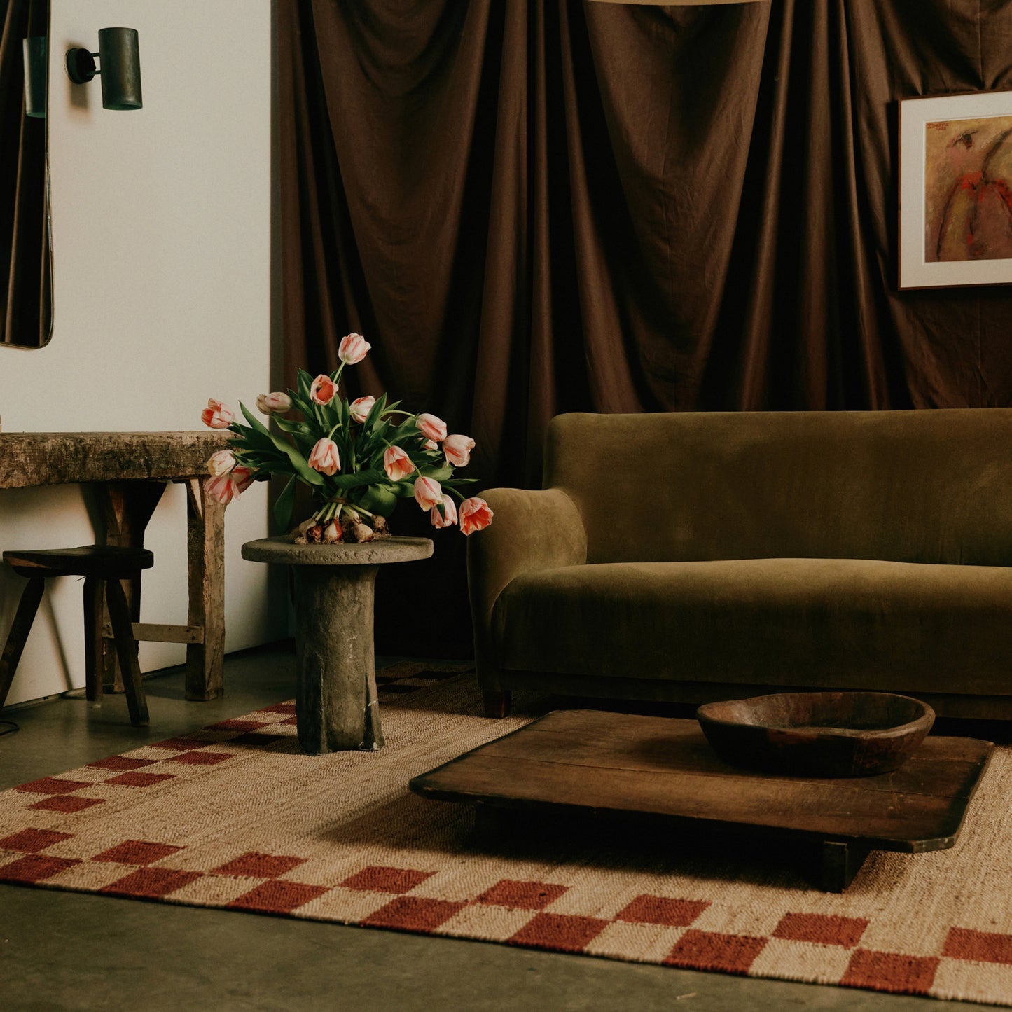 RUGKARI Bramble designer pure New Zealand wool luxury rug styled in an Indian living room - image 2