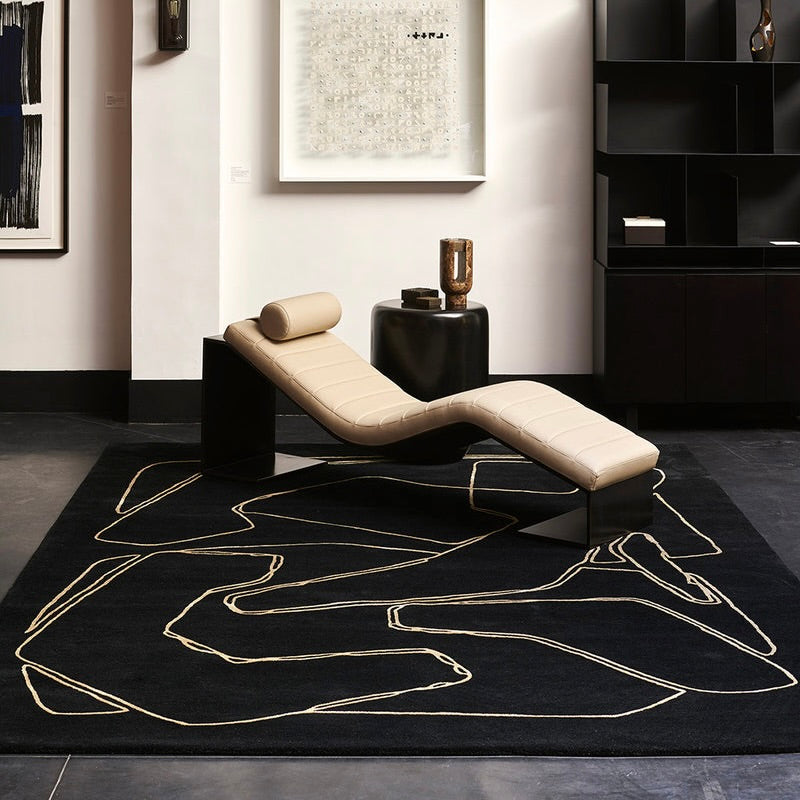 RUGKARI Ebony abstract pure New Zealand wool luxury rug styled in an Indian living room - image 2