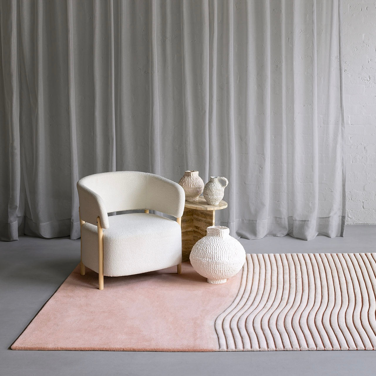 RUGKARI Mist abstract pure New Zealand wool luxury rug styled in an Indian living room - image 2