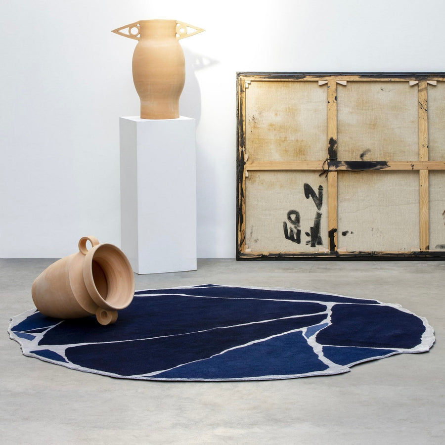 RUGKARI Navy traditional pure New Zealand wool luxury rug styled in an Indian living room - image 2