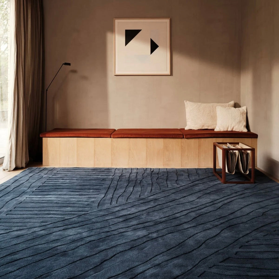 RUGKARI Reverie solid pure New Zealand wool luxury rug styled in an Indian living room - image 2