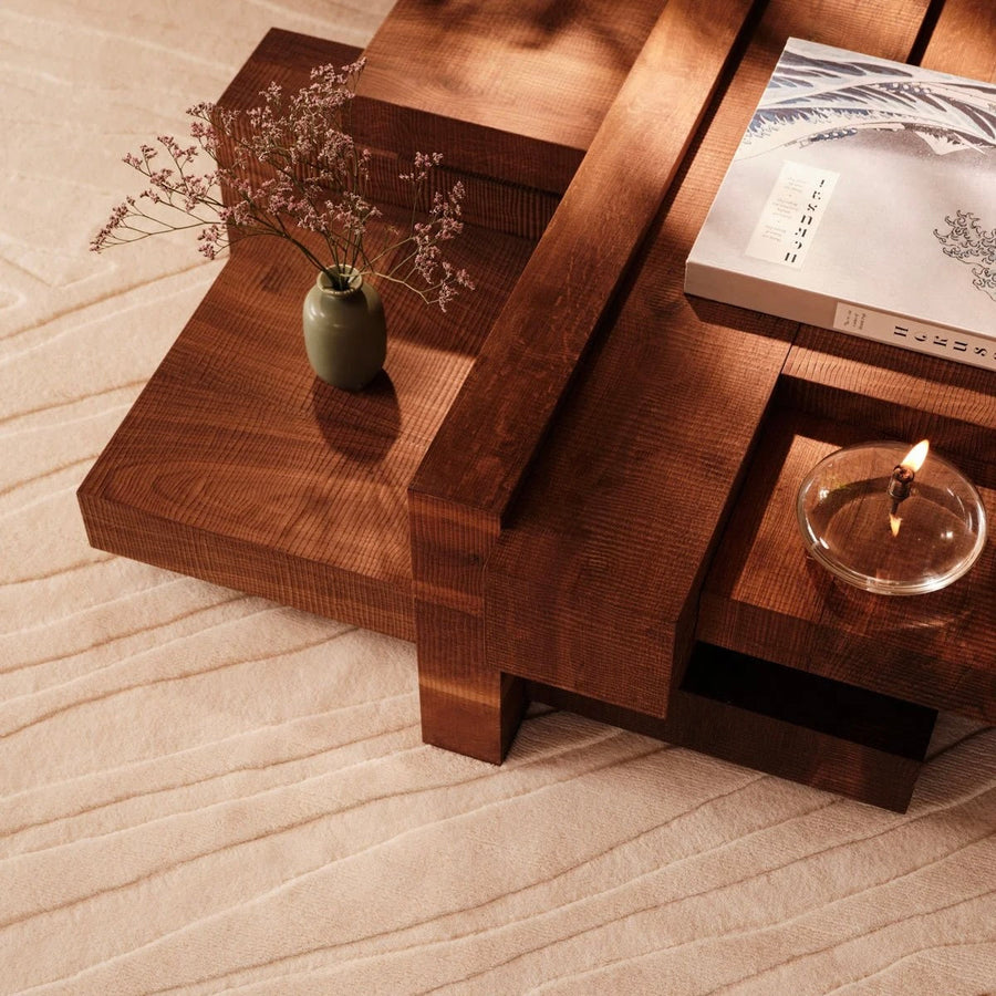 RUGKARI Minimalist solid pure New Zealand wool luxury rug styled in an Indian living room - image 2