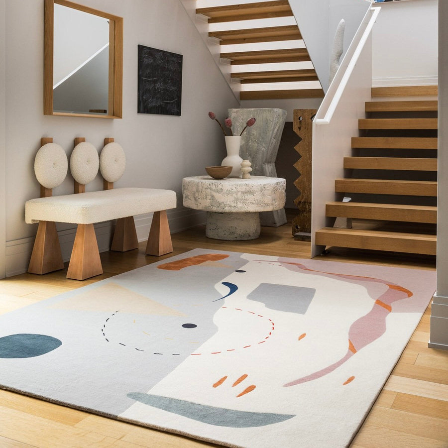 RUGKARI Starlite abstract pure New Zealand wool luxury rug styled in an Indian living room - image 2