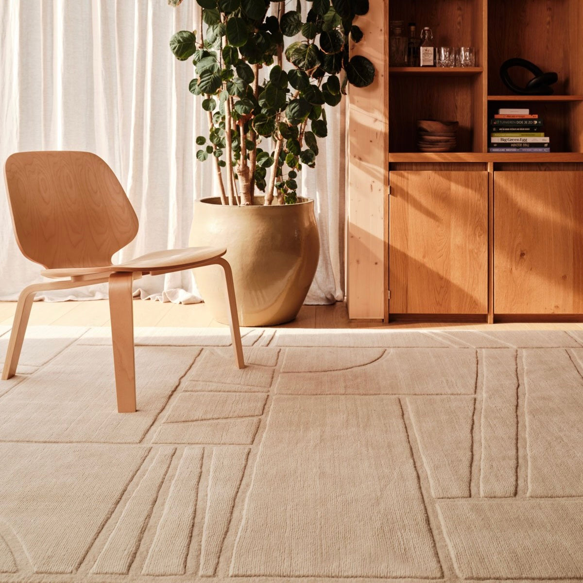 RUGKARI Paper solid pure New Zealand wool luxury rug styled in an Indian living room - image 2