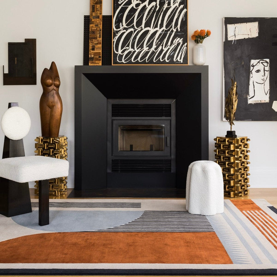 RUGKARI Galleria geometric pure New Zealand wool luxury rug styled in an Indian living room - image 2