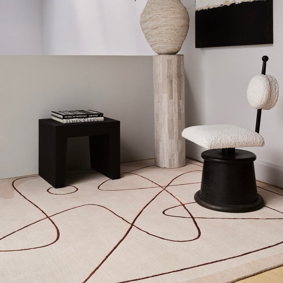 RUGKARI Nexus abstract pure New Zealand wool luxury rug styled in an Indian living room - image 2