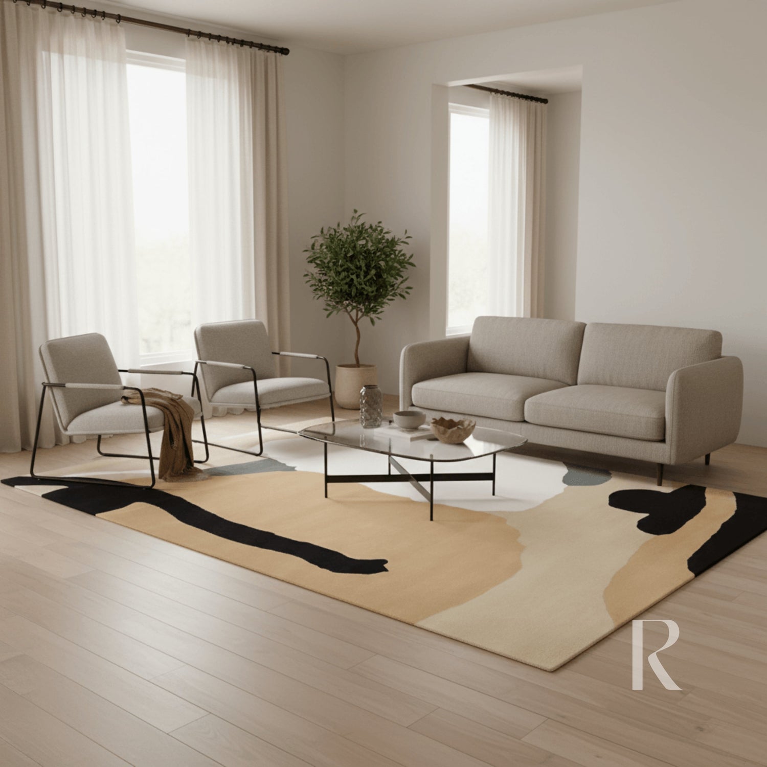 RUGKARI Cama abstract pure New Zealand wool luxury rug styled in an Indian living room - image 2