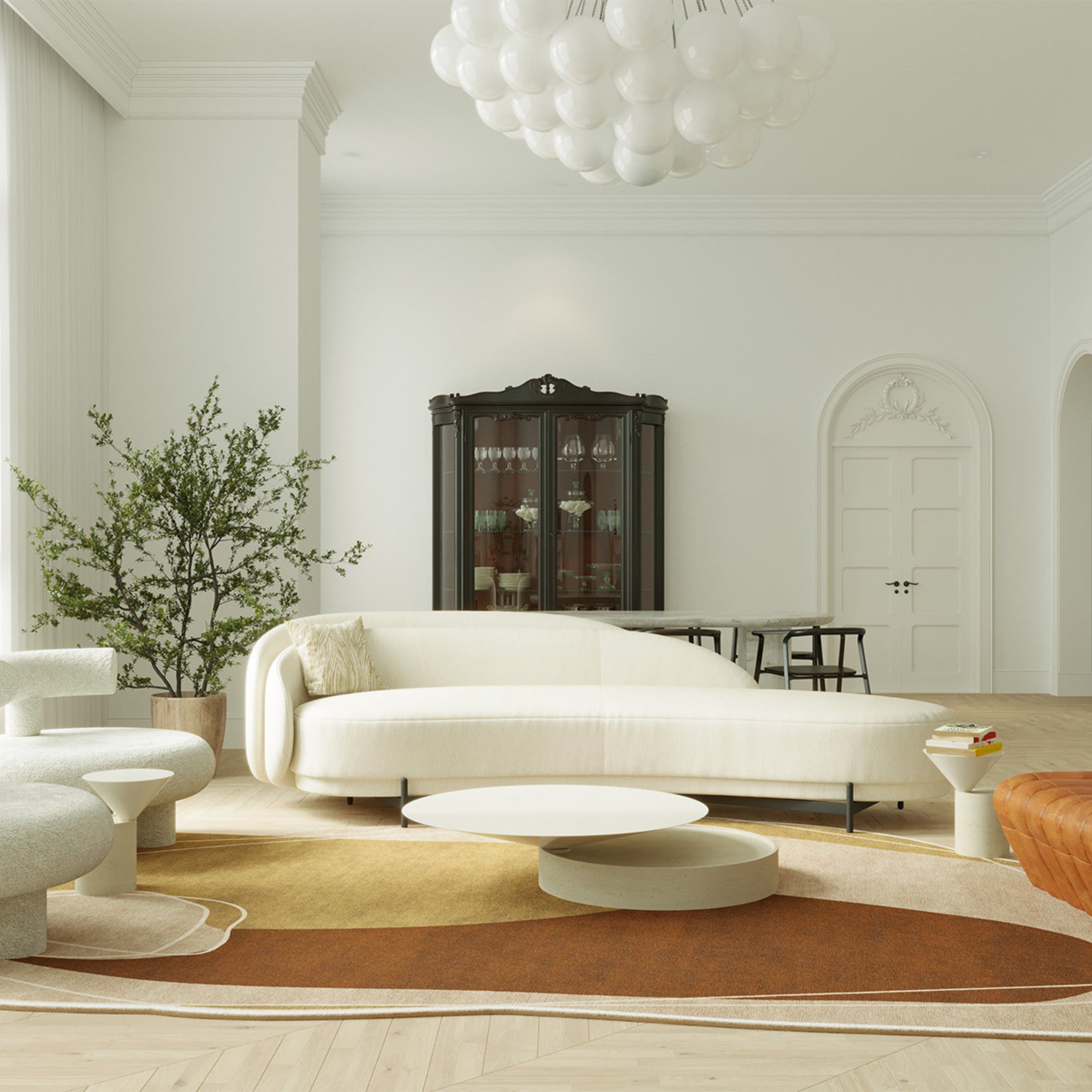 RUGKARI Ochre abstract pure New Zealand wool luxury rug styled in an Indian living room - image 2