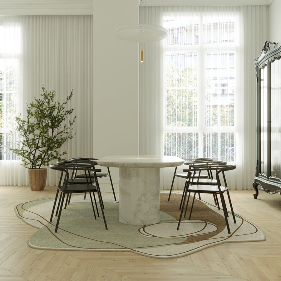 RUGKARI Meandering abstract pure New Zealand wool luxury rug styled in an Indian living room - image 2