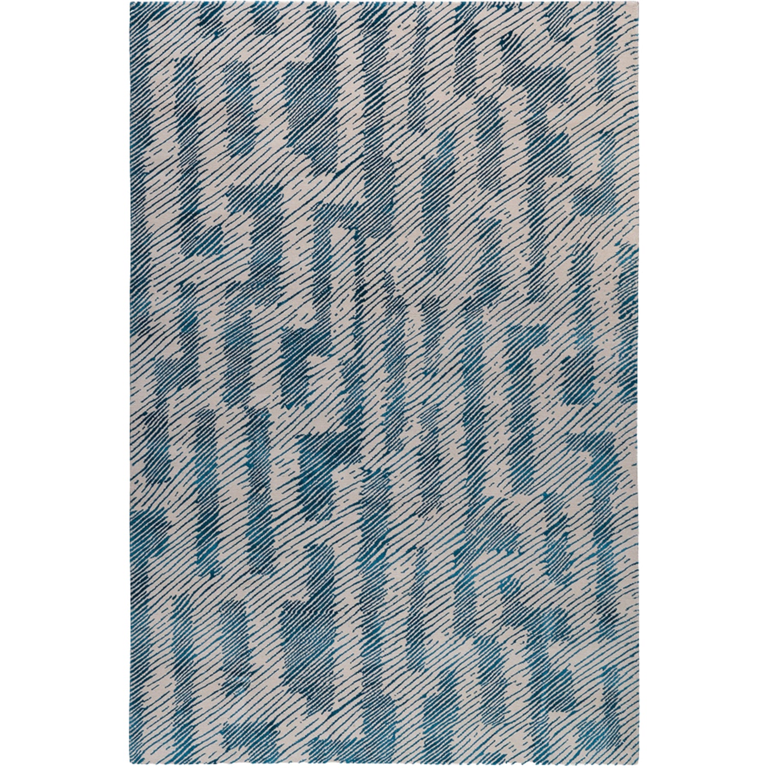 RUGKARI Indigo geometric pure New Zealand wool luxury rug styled in an Indian living room - image 1