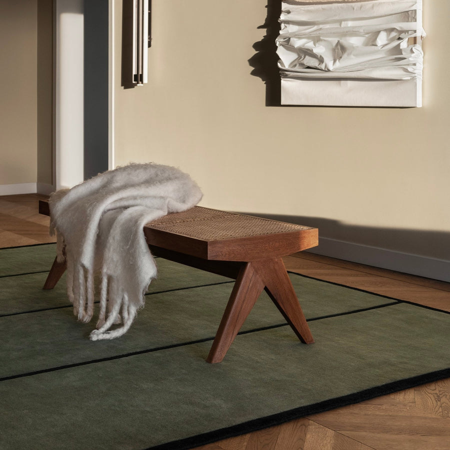 RUGKARI Harmony geometric pure New Zealand wool luxury rug styled in an Indian living room - image 2