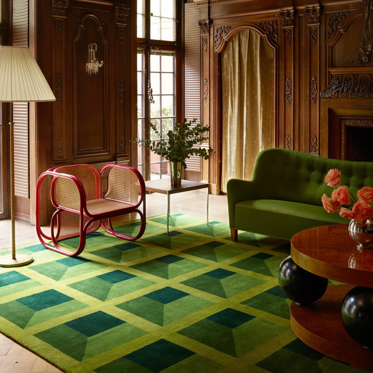 RUGKARI Eurus geometric pure New Zealand wool luxury rug styled in an Indian living room - image 2