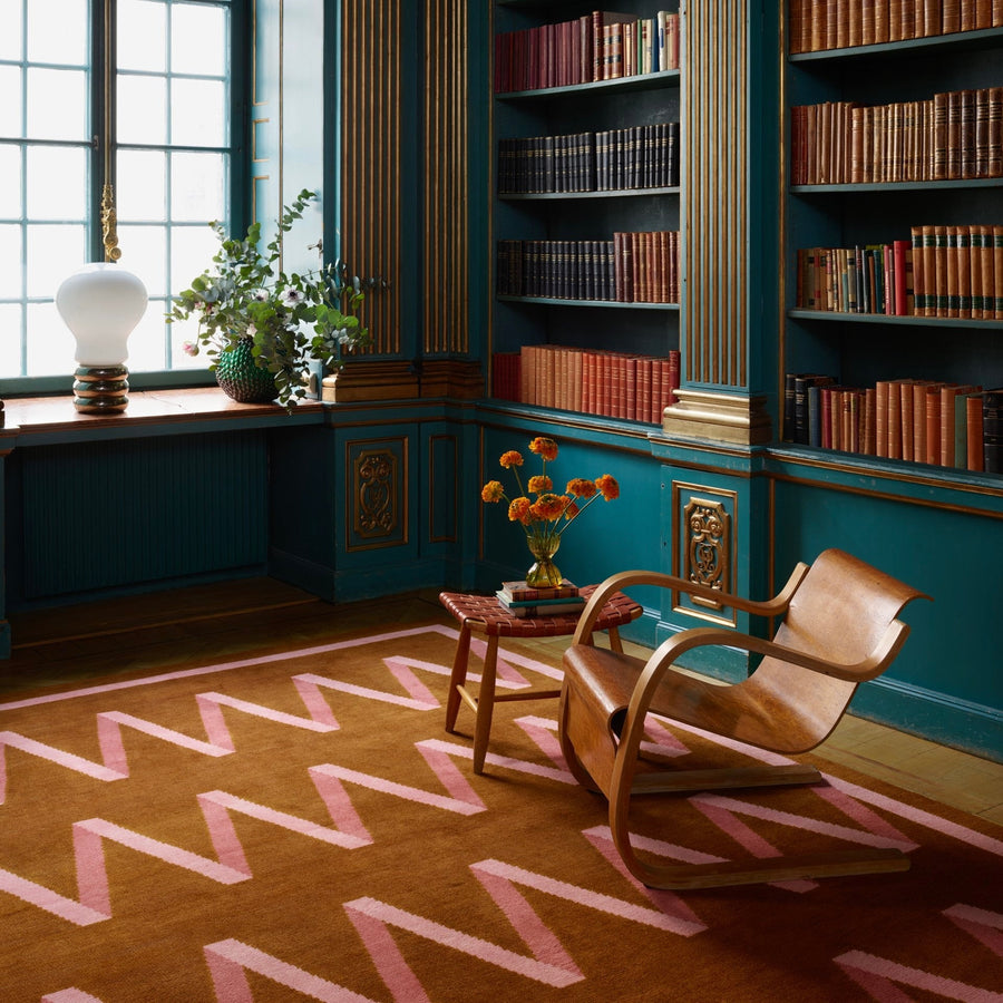 RUGKARI Vertex geometric pure New Zealand wool luxury rug styled in an Indian living room - image 2