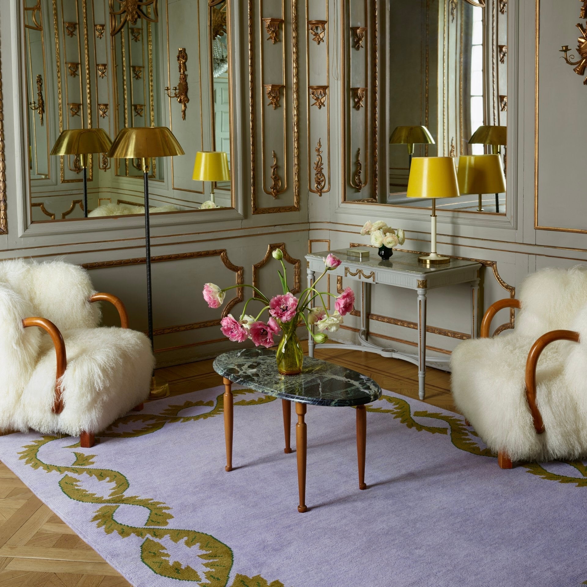 RUGKARI Sapphire floral pure New Zealand wool luxury rug styled in an Indian living room - image 2