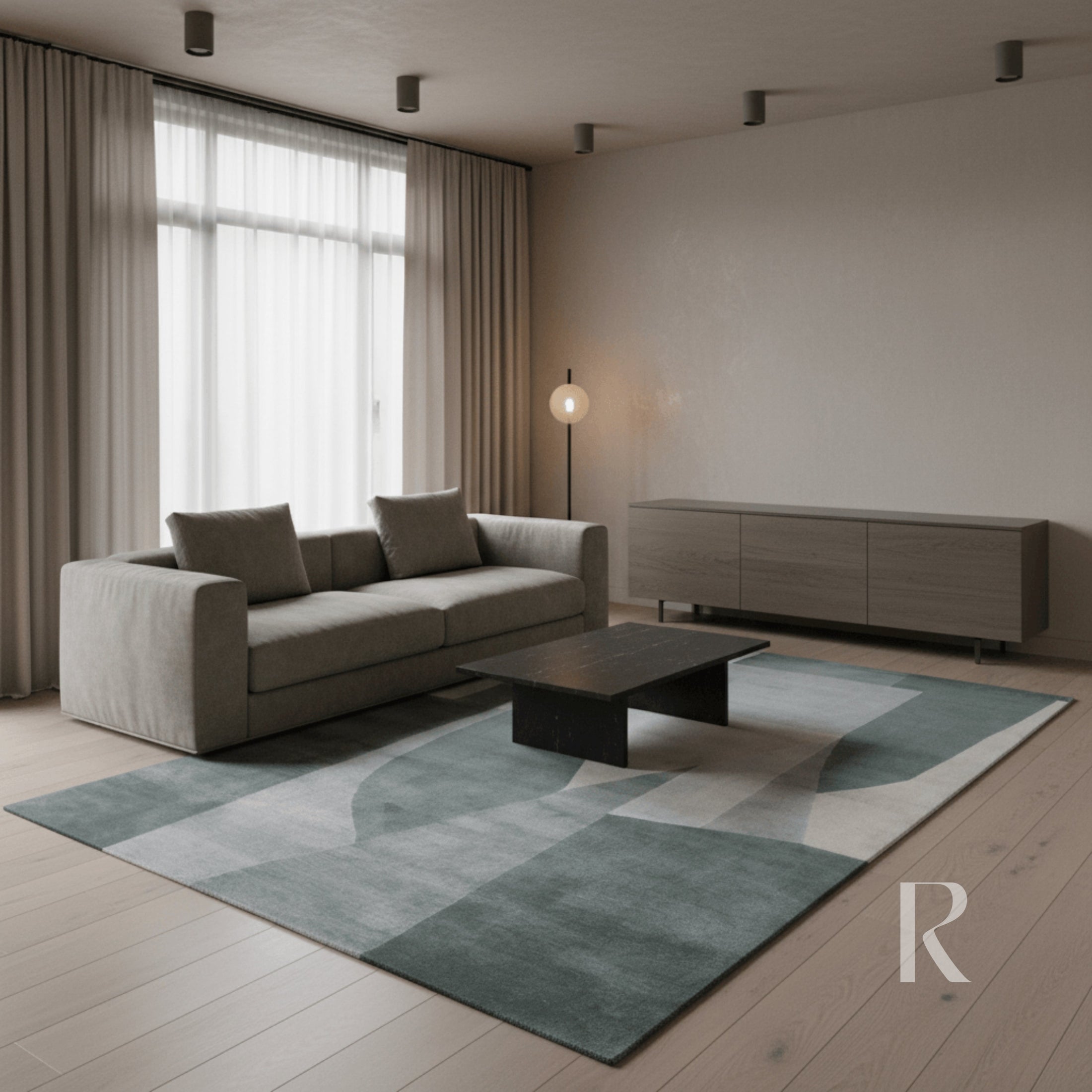 RUGKARI Elysian abstract pure New Zealand wool luxury rug styled in an Indian living room - image 3