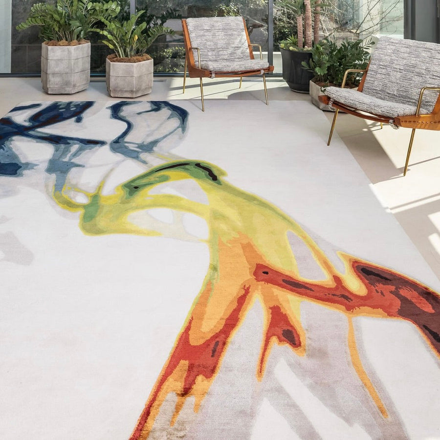 RUGKARI Flame traditional pure New Zealand wool luxury rug styled in an Indian living room - image 2