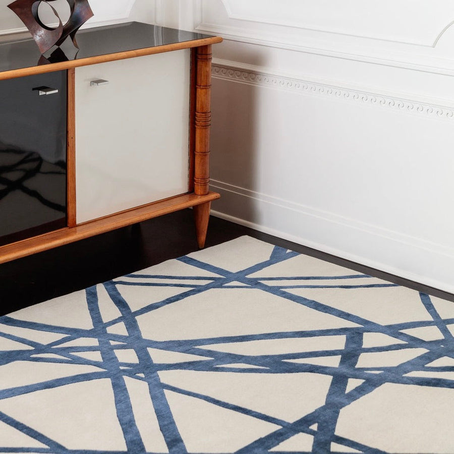 RUGKARI Granoir abstract pure New Zealand wool luxury rug styled in an Indian living room - image 2
