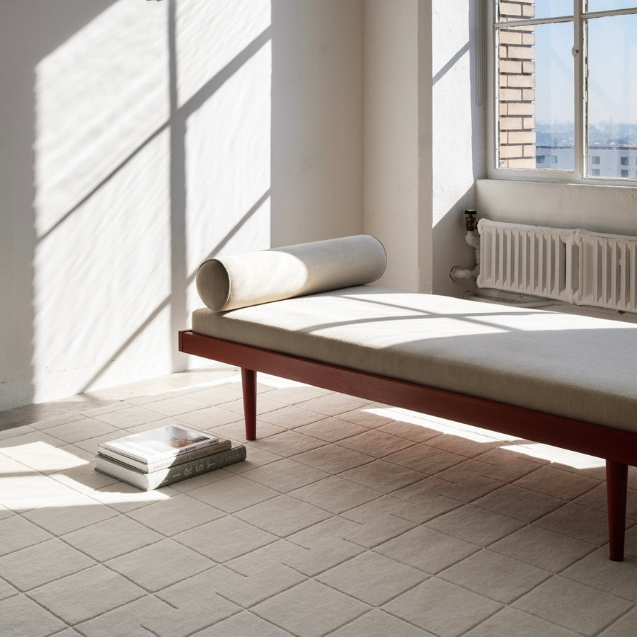 RUGKARI Elara geometric pure New Zealand wool luxury rug styled in an Indian living room - image 2