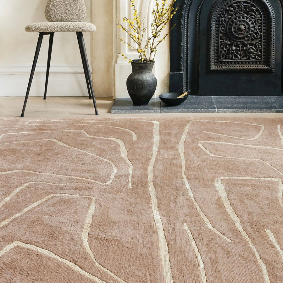 RUGKARI Aurum abstract pure New Zealand wool luxury rug styled in an Indian living room - image 2