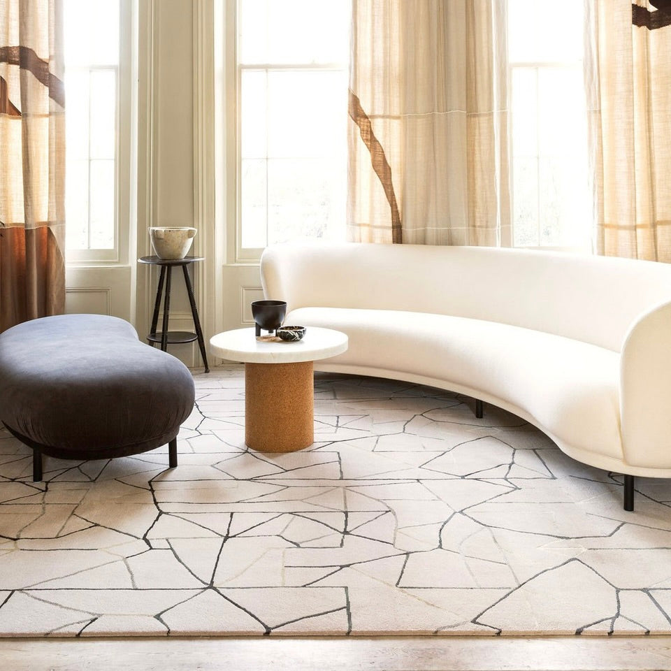 RUGKARI Mosaic geometric pure New Zealand wool luxury rug styled in an Indian living room - image 2