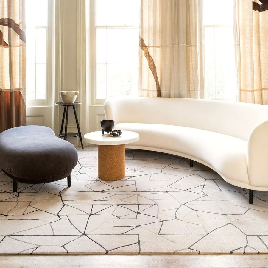 RUGKARI Mosaic geometric pure New Zealand wool luxury rug styled in an Indian living room - image 2