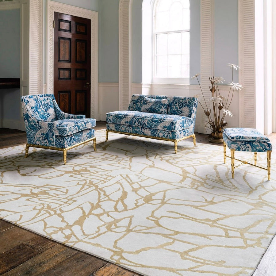 RUGKARI Ornate abstract pure New Zealand wool luxury rug styled in an Indian living room - image 2