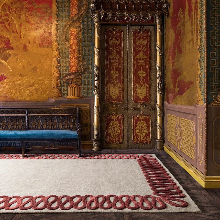RUGKARI Chainlink traditional pure New Zealand wool luxury rug styled in an Indian living room - image 2