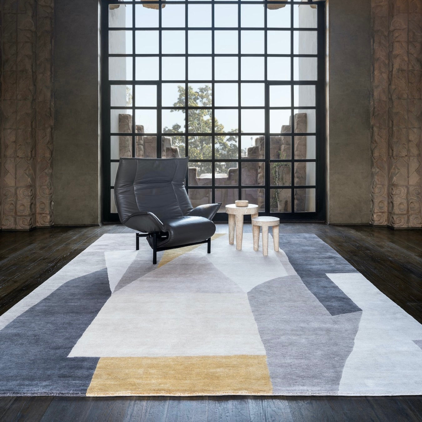 RUGKARI Emphorium abstract pure New Zealand wool luxury rug styled in an Indian living room - image 2