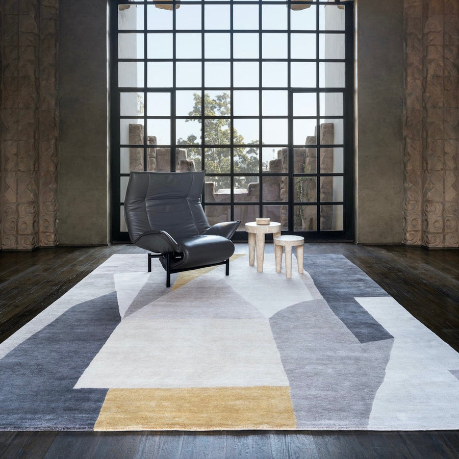 RUGKARI Emphorium abstract pure New Zealand wool luxury rug styled in an Indian living room - image 2