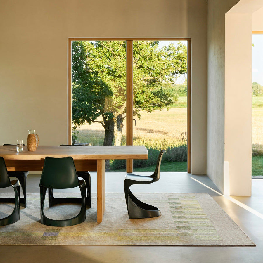 RUGKARI Colonnade geometric pure New Zealand wool luxury rug styled in an Indian living room - image 2