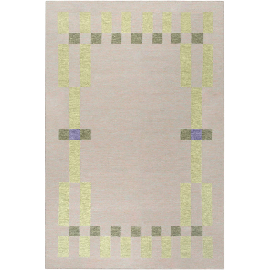 RUGKARI Colonnade geometric pure New Zealand wool luxury rug styled in an Indian living room - image 1