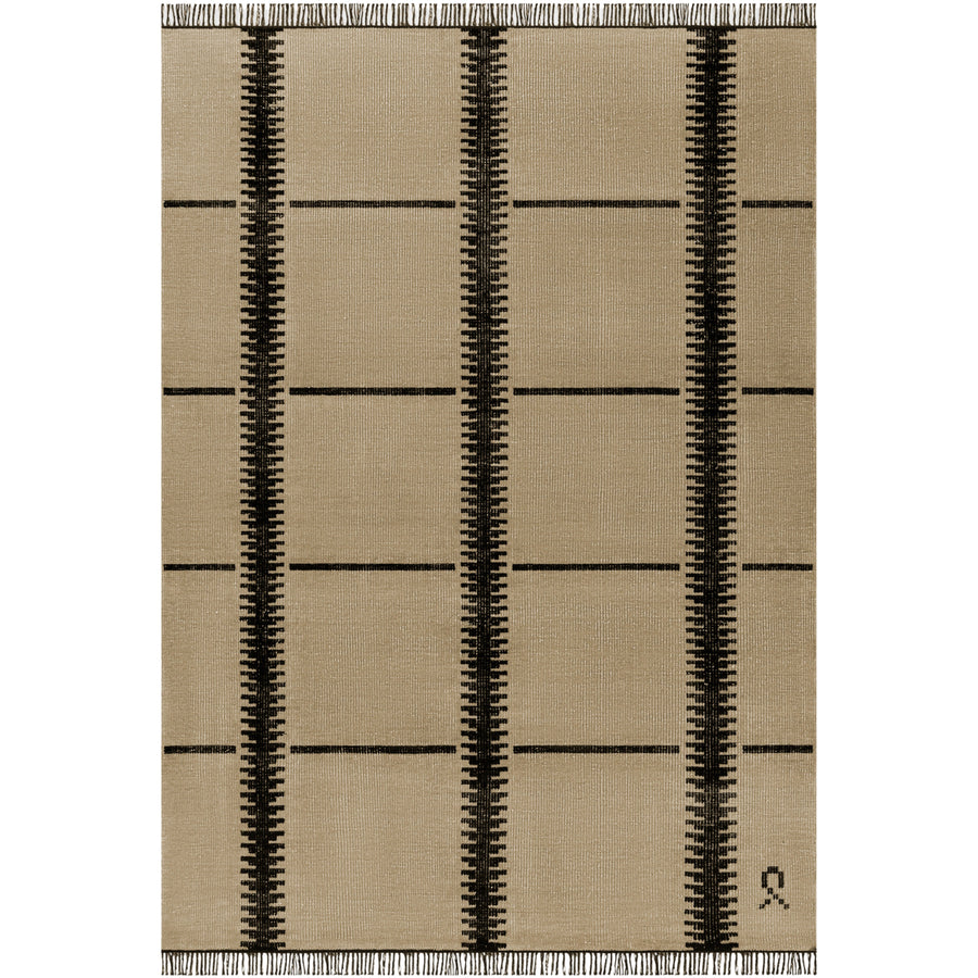 RUGKARI Motif designer pure New Zealand wool luxury rug styled in an Indian living room - image 1