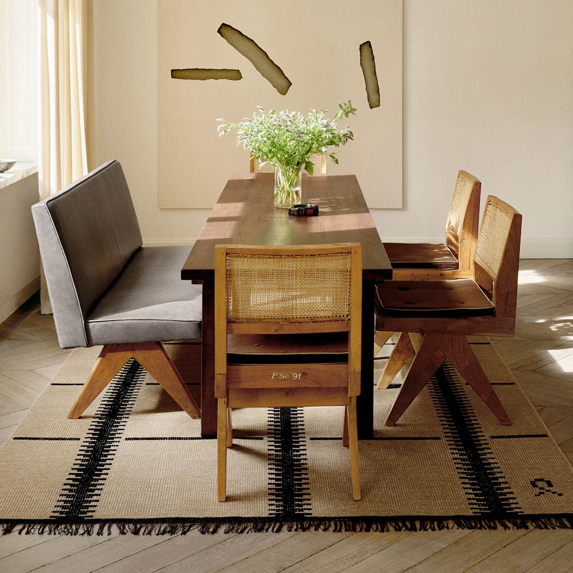 RUGKARI Motif designer pure New Zealand wool luxury rug styled in an Indian living room - image 2