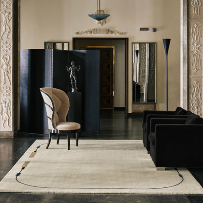 RUGKARI Ecru solid pure New Zealand wool luxury rug styled in an Indian living room - image 2