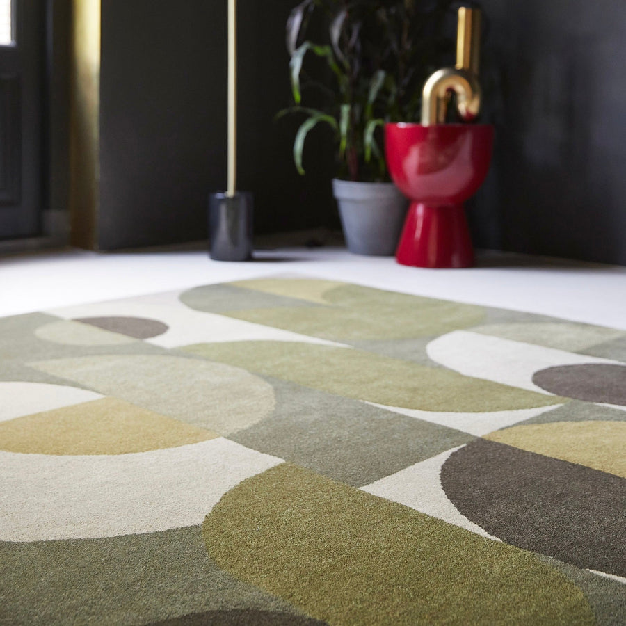 RUGKARI Lush geometric pure New Zealand wool luxury rug styled in an Indian living room - image 2