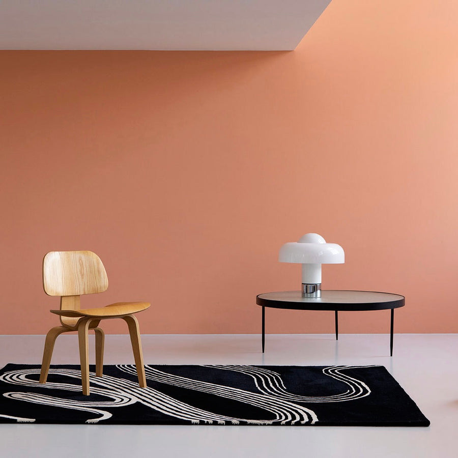 RUGKARI Noir abstract pure New Zealand wool luxury rug styled in an Indian living room - image 2