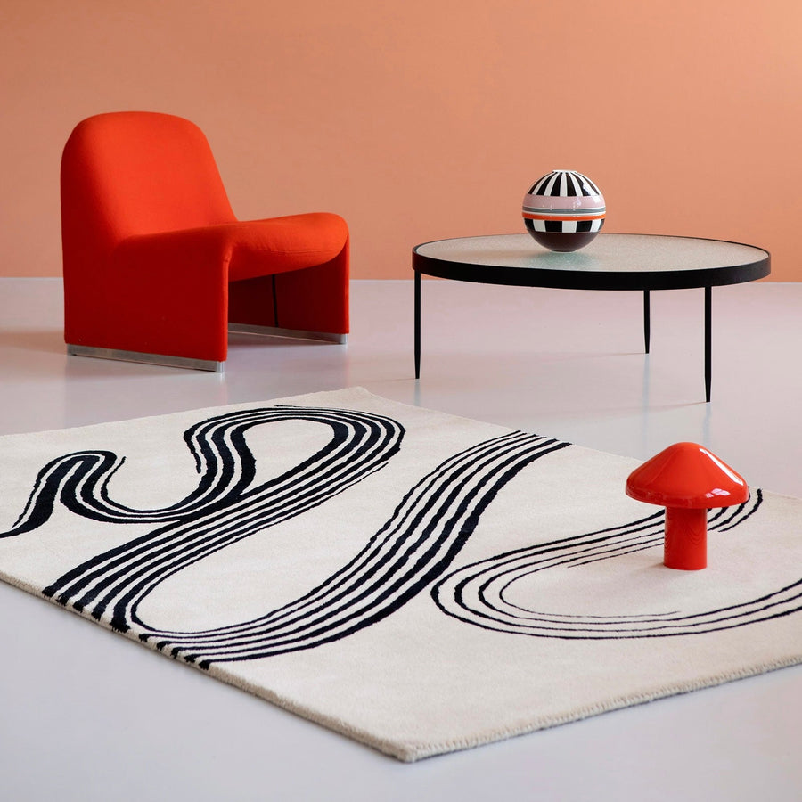 RUGKARI Ivory abstract pure New Zealand wool luxury rug styled in an Indian living room - image 2