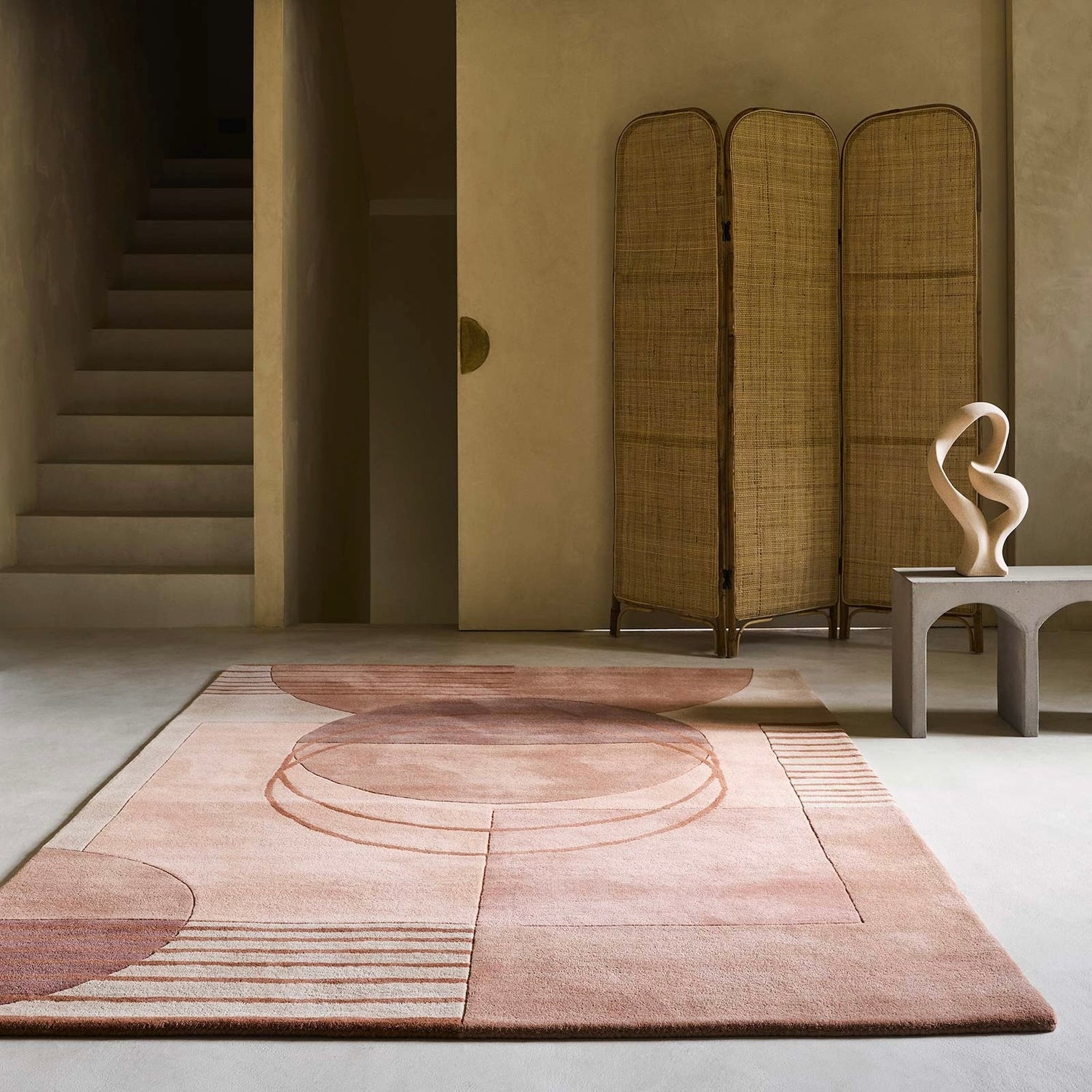 RUGKARI Cosmos geometric pure New Zealand wool luxury rug styled in an Indian living room - image 2