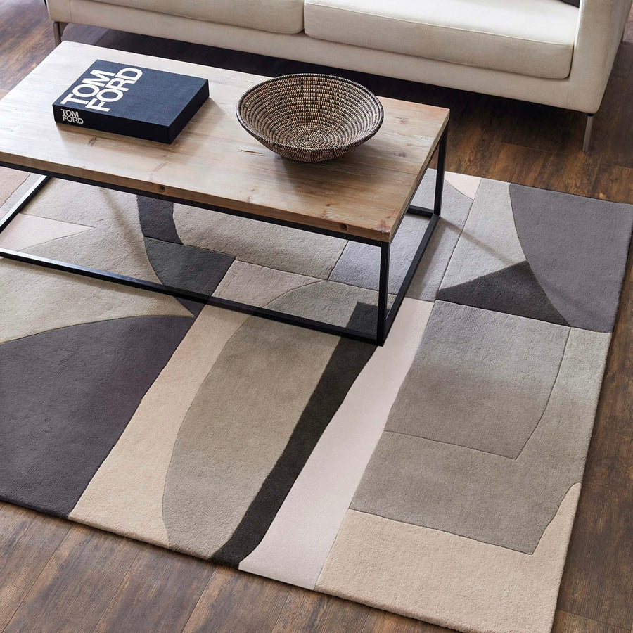 RUGKARI Shadow geometric pure New Zealand wool luxury rug styled in an Indian living room - image 2