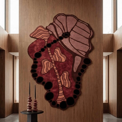 RUGKARI Burgundy floral pure New Zealand wool luxury rug styled in an Indian living room - image 2