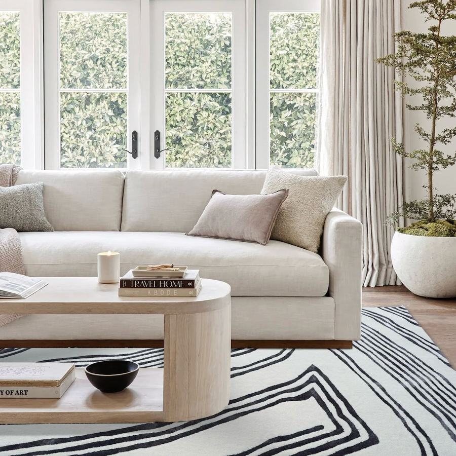 RUGKARI Arctic abstract pure New Zealand wool luxury rug styled in an Indian living room - image 2
