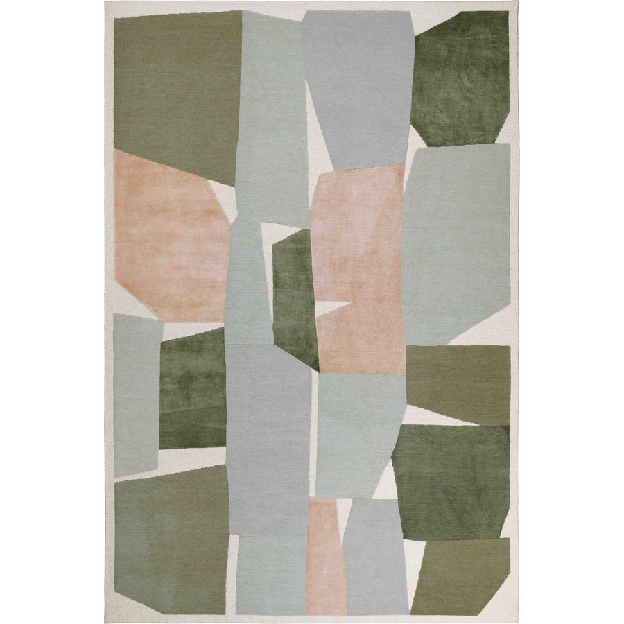 RUGKARI Mandolin geometric pure New Zealand wool luxury rug styled in an Indian living room - image 1
