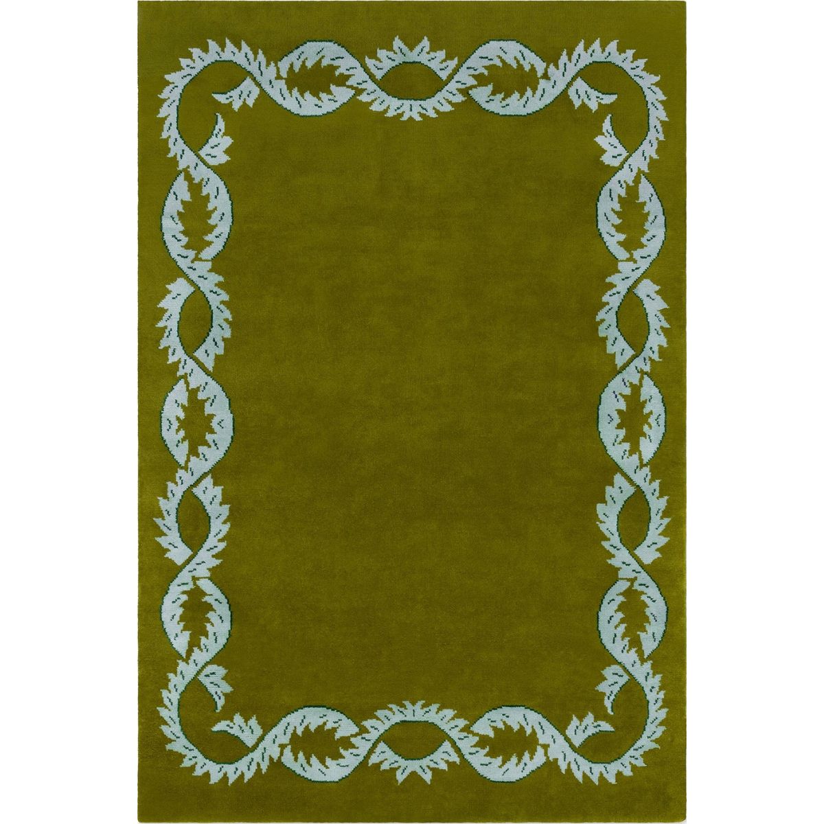 RUGKARI Olive floral pure New Zealand wool luxury rug styled in an Indian living room - image 1