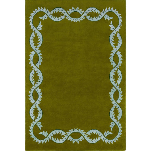 RUGKARI Olive floral pure New Zealand wool luxury rug styled in an Indian living room - image 1