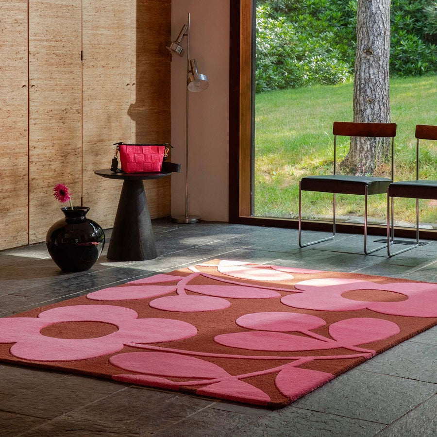 RUGKARI Flamingo floral pure New Zealand wool luxury rug styled in an Indian living room - image 2