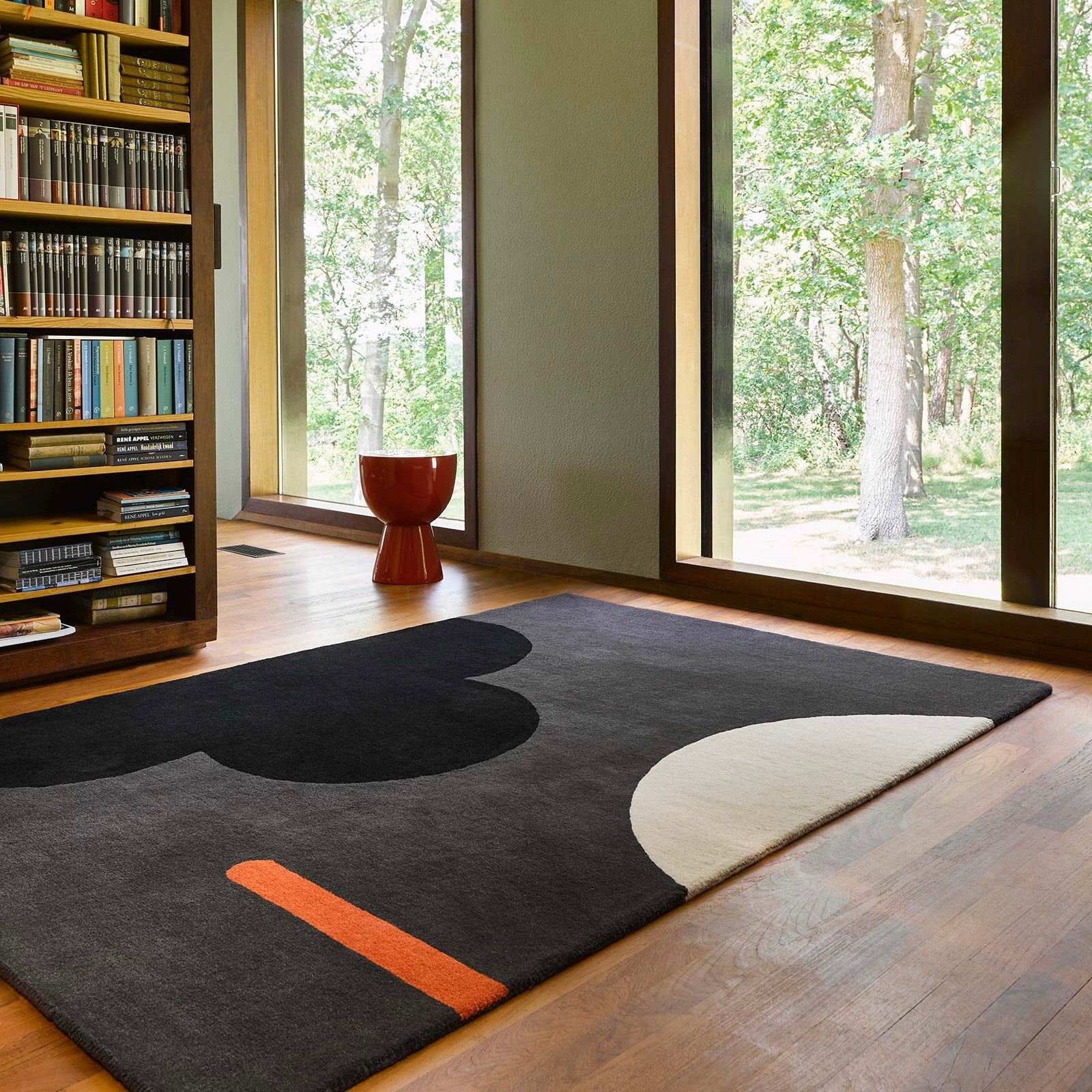 RUGKARI Galactic geometric pure New Zealand wool luxury rug styled in an Indian living room - image 2