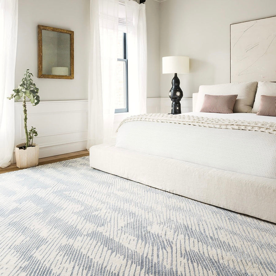 RUGKARI Chevron geometric pure New Zealand wool luxury rug styled in an Indian living room - image 2