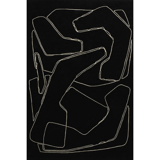 RUGKARI Ebony abstract pure New Zealand wool luxury rug styled in an Indian living room - image 1