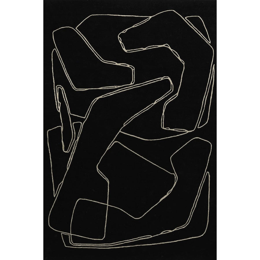 RUGKARI Ebony abstract pure New Zealand wool luxury rug styled in an Indian living room - image 1