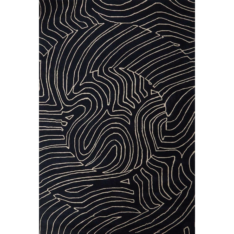 RUGKARI Mirage abstract pure New Zealand wool luxury rug styled in an Indian living room - image 1